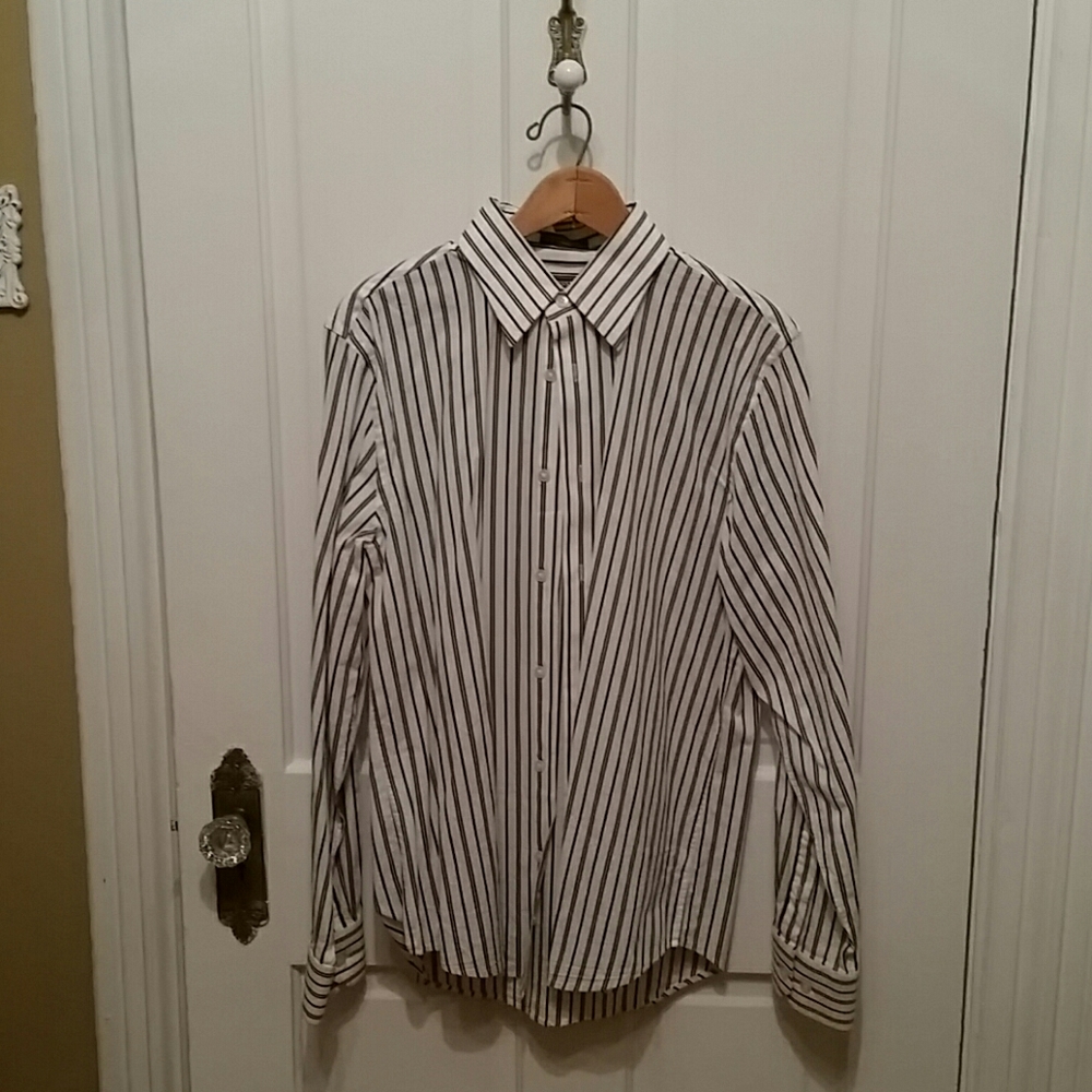 Medium brown and black striped men's dress shirt